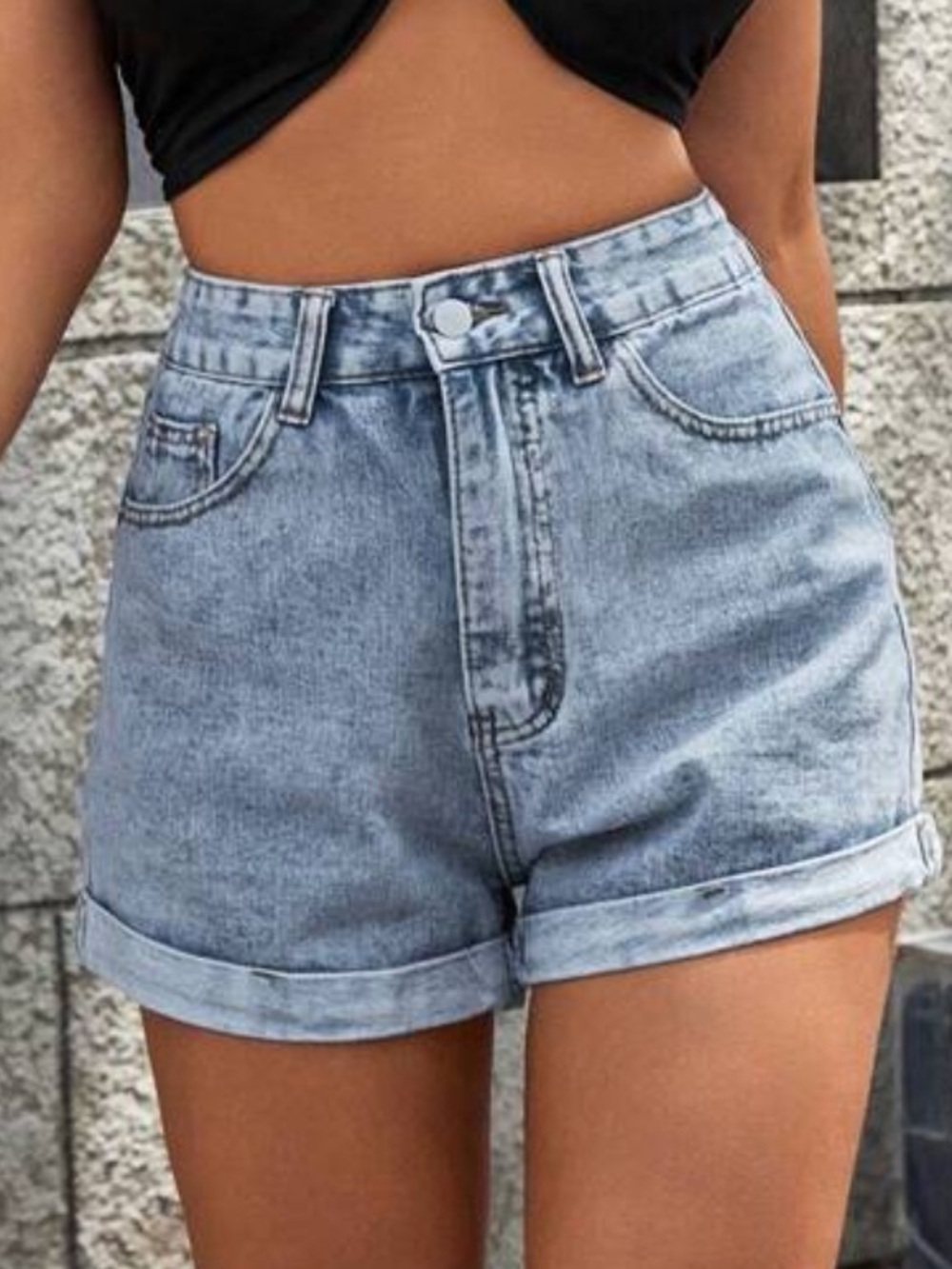 SHEIN Light Blue High-Waist Denim Shorts